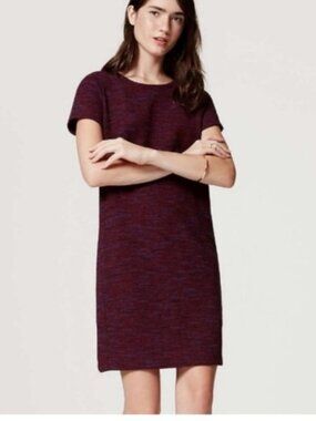 Loft Ann Taylor Burgundy Tweed Shift Dress Size XS